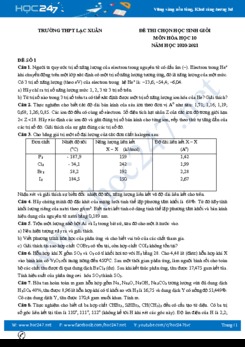 Bộ đề thi chọn HSG môn Hóa học 10 năm 2021 có đáp án Trường THPT Lạc Xuân