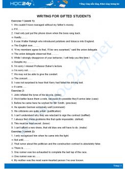 Tổng hợp 250 bài tập viết lại câu nâng cao ôn thi HSG Tiếng Anh 10 có đáp án