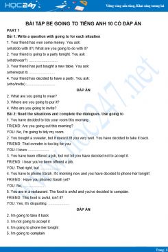 Bài tập be going to Tiếng Anh 10 có đáp án