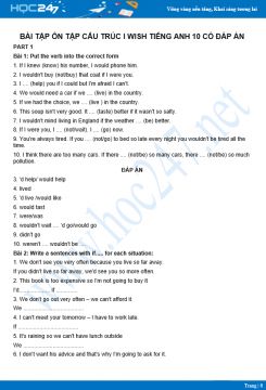 Bài tập ôn tập cấu trúc I wish Tiếng Anh 10 có đáp án