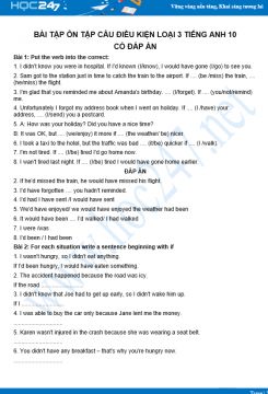 Bài tập ôn tập Câu điều kiện loại 3 Tiếng Anh 10 có đáp án