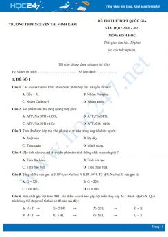 Bộ 5 đề thi thử THPT QG năm 2021 môn Sinh học - Trường THPT Nguyễn Thị Minh Khai có đáp án
