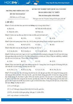 Bộ 5 đề thi thử tốt nghiệp THPT QG năm 2021 môn Sinh học - Trường THPT Duy Tân có đáp án