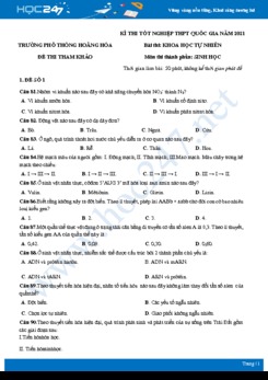 Bộ 5 đề thi thử tốt nghiệp THPT QG năm 2021 môn Sinh học - Trường THPT Hoằng Hóa có đáp án