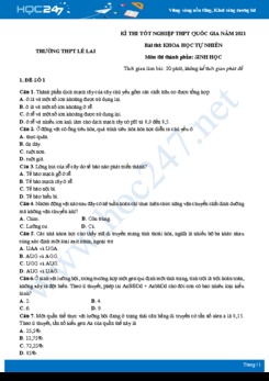 Bộ 5 đề thi thử tốt nghiệp THPT QG năm 2021 môn Sinh học - Trường THPT Lê Lai có đáp án