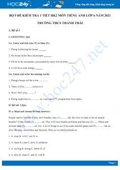 Bộ 5 đề kiểm tra 1 tiết HK2 môn Tiếng Anh lớp 6 năm 2021 Trường THCS Thành Thái