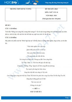 Bộ 5 đề thi giữa HK2 môn Ngữ văn 10 năm 2021 Trường THPT Hùng Vương
