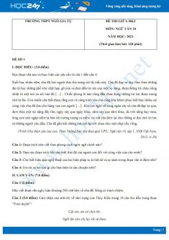 Bộ 5 đề thi giữa HK2 môn Ngữ văn 10 năm 2021 Trường THPT Ngô Gia Tự