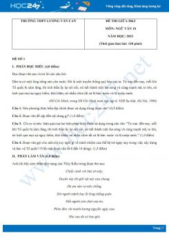 Bộ 5 đề thi giữa HK2 môn Ngữ văn 10 năm 2021 Trường THPT Lương Văn Can