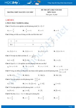 Bộ 5 đề thi giữa HKII năm 2021 môn Toán 10 - Trường THPT Nguyễn Văn Tiếp