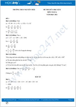 Bộ 5 đề thi giữa HK2 môn Toán 6 năm 2021 Trường THCS Nguyễn Trãi