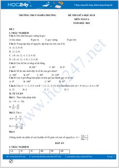 Bộ 5 đề thi giữa HK2 môn Toán 6 năm 2021 Trường THCS Nghĩa Phương
