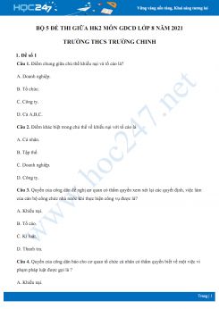 Bộ 5 đề thi giữa HK2 môn GDCD lớp 8 năm 2021 Trường THCS Trường Chinh