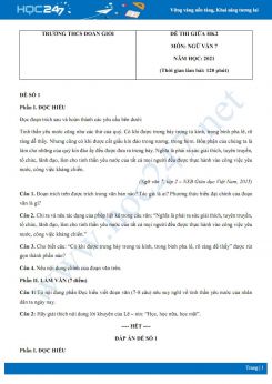 Bộ 5 đề thi giữa HK2 môn Ngữ văn 7 năm 2021 Trường THCS Đoàn Giỏi
