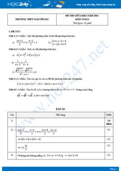 Bộ 5 đề thi giữa HKII năm 2021 môn Toán 10 - Trường THPT Nguyễn Du