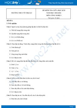 Bộ 5 Đề kiểm tra giữa HK2 môn Công Nghệ 9 năm 2021 Trường THCS Võ Thị Sáu