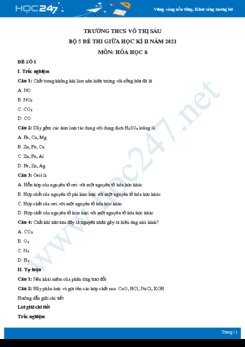 Bộ 5 đề thi giữa HK2 môn Hóa học 8 năm 2021 Trường THCS Võ Thị Sáu có đáp án
