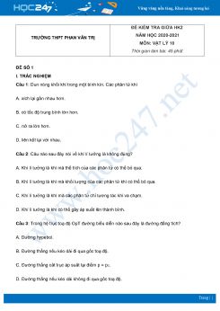 Bộ 5 đề kiểm tra giữa HK2 Vật Lý 10 năm 2021 Trường THPT Phan Văn Trị có đáp án