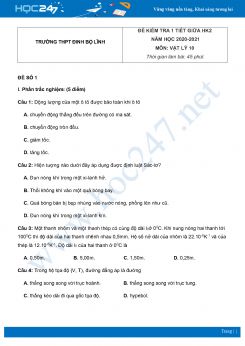 Bộ 5 đề kiểm tra giữa HK2 Vật Lý 10 năm 2021 Trường THPT Đinh Bộ Lĩnh có đáp án