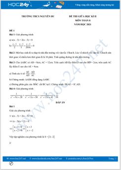 Bộ 5 đề thi giữa HK2 môn Toán 8 năm 2021 Trường THCS Nguyễn Du