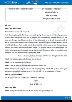 Bộ 5 đề kiểm tra 1 tiết HK2 môn Ngữ văn 10 năm 2021 Trường THPT Lý Thường Kiệt