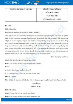 Bộ 5 đề kiểm tra 1 tiết HK2 môn Ngữ văn 11 năm 2021 Trường THPT Phan Văn Trị