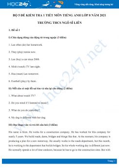Bộ 5 đề kiểm tra 1 tiết HK2 môn Tiếng Anh lớp 8 năm 2021 Trường THCS Ngô Sĩ Liên