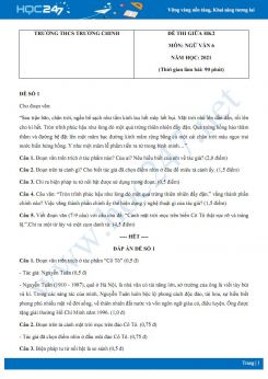 Bộ 5 đề thi giữa HK2 môn Ngữ văn 6 năm 2021 Trường THCS Trường Chinh