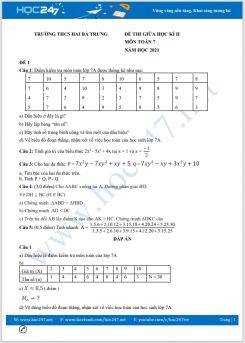 Bộ 5 đề thi giữa HK2 môn Toán 7 năm 2021 Trường THCS Hai Bà Trưng
