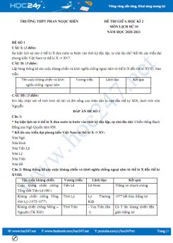 Bộ 5 đề thi giữa HK2 môn Lịch Sử 10 có đáp án năm 2021 Trường THPT Phan Ngọc Hiển