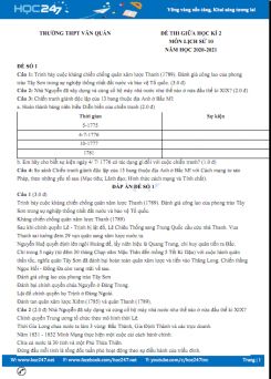 Bộ 5 đề thi giữa HK2 môn Lịch Sử 10 có đáp án năm 2021 Trường THPT Văn Quán