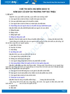 Bộ 5 đề thi giữa HK2 môn GDCD lớp 10 năm 2021 Trường THPT Bà Triệu