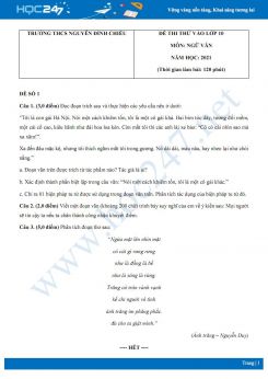 Bộ 5 đề thi thử vào lớp 10 THPT môn Ngữ văn năm 2021 Trường THCS Nguyễn Đình Chiểu