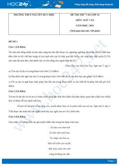 Bộ 5 đề thi thử vào lớp 10 THPT môn Ngữ văn năm 2021 Trường THCS Nguyễn Duy Hiệu