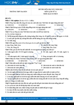 Bộ 5 đề thi giữa HK2 môn Lịch Sử 11 năm 2021 có đáp án Trường THPT Ba Hòn