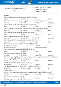 Bộ 5 đề thi giữa HK2 môn Hóa học 10 năm 2021 có đáp án Trường THPT Nguyễn Trung Trực