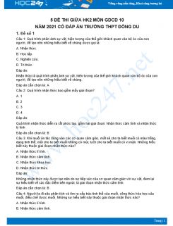 Bộ 5 đề thi giữa HK2 môn GDCD lớp 10 năm 2021 Trường THPT Đông Du