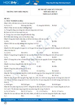 Bộ 5 đề thi giữa HK2 môn Hóa học 10 năm 2021 có đáp án Trường THPT Hiếu Phụng