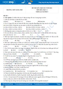 Bộ 5 đề thi giữa HK2 môn Hóa học 11 năm 2021 có đáp án Trường THPT Song Phú