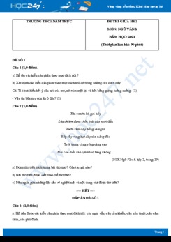 Bộ 5 đề thi giữa HK2 môn Ngữ văn 8 năm 2021 Trường THCS Nam Trực
