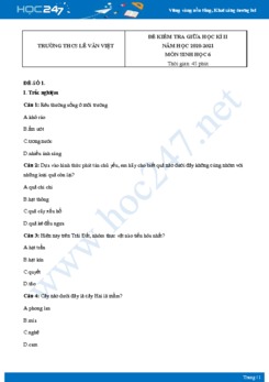 Bộ 5 Đề kiểm tra giữa HK2 môn Sinh Học 6 năm 2021 Trường THCS Lê Văn Việt