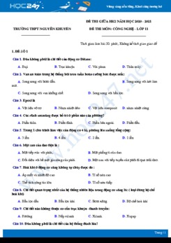 Bộ đề thi giữa HK2 môn Công nghệ 11 năm 2021 -Trường THPT Nguyễn Khuyến có đáp án