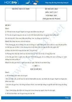 Bộ 5 đề thi giữa HK2 môn Ngữ văn 7 năm 2021 Trường THCS An Thới