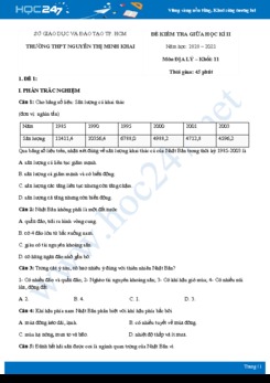 Bộ đề thi giữa HK2 môn Địa lí 11 năm 2021 - Trường THPT Nguyễn Thị Minh Khai có đáp án
