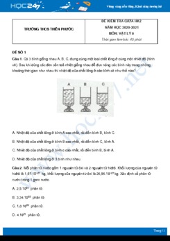 Bộ 5 đề kiểm tra giữa HK2 Vật Lý 8 năm 2021 Trường THCS Thiên Phước có đáp án