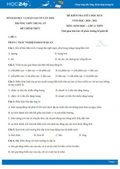 Bộ 5 đề thi giữa HK2 môn Sinh học 11 năm 2021 - Trường THPT Trung An có đáp án