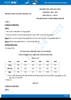 Bộ 5 đề thi giữa HK2 môn Địa lí 10 năm 2021 - Trường THPT Nguyễn Trường Tộ có đáp án
