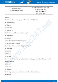 Bộ 5 Đề kiểm tra giữa HK2 môn Sinh Học 8 năm 2021 Trường THCS Nguyễn Trung Trực
