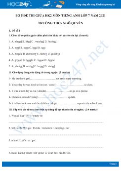 Bộ 5 đề thi giữa HK2 môn Tiếng Anh lớp 7 năm 2021 Trường THCS Ngô Quyền