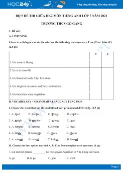 Bộ 5 đề thi giữa HK2 môn Tiếng Anh lớp 7 năm 2021 Trường THCS Gò Găng